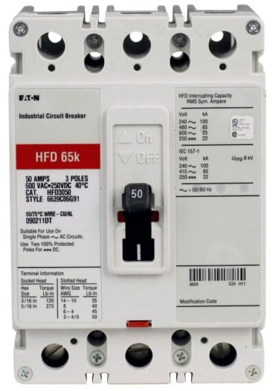 EATON HFD3070 3 Pole Non-Interchangeable Trip Thermal Magnetic Circuit Breakers