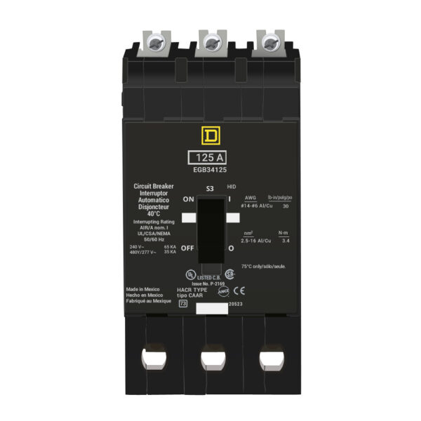 EGB34125 - Square D - Molded Case Circuit Breaker Bolt-On - 125 Amp - 3 Pole - 480 Volt