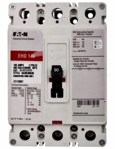 EHD3090 - Eaton - Molded Case Circuit Breaker Bolt-On - 90 Amp - 3 Pole - 480 Volt