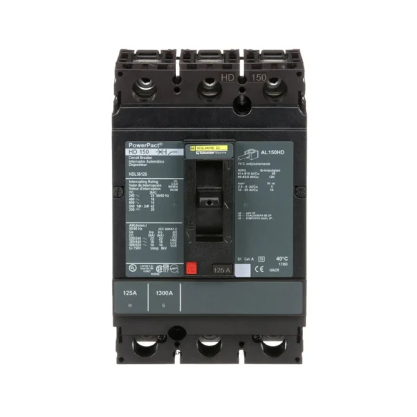 HDL36125 - Square D - Molded Case Circuit Breaker Feed-Thru - 125 Amp - 3 Pole - 600 Volt