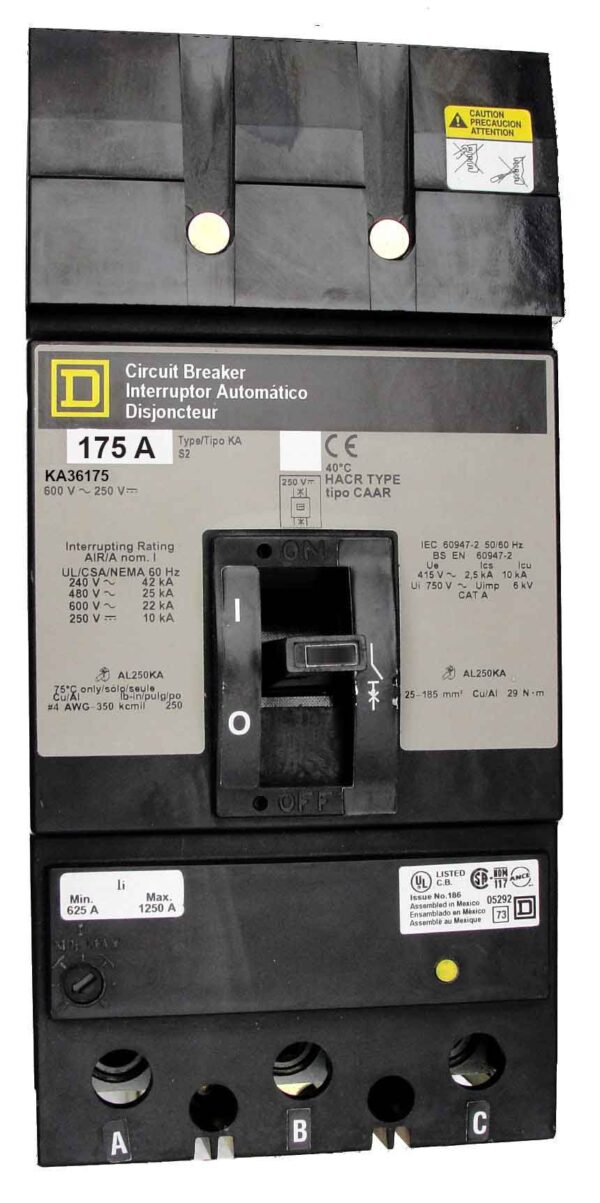 KA36175 - Square D - Molded Case Circuit Breakers I-Line Style Plug-In - 175 Amp - 3 Pole - 600 V