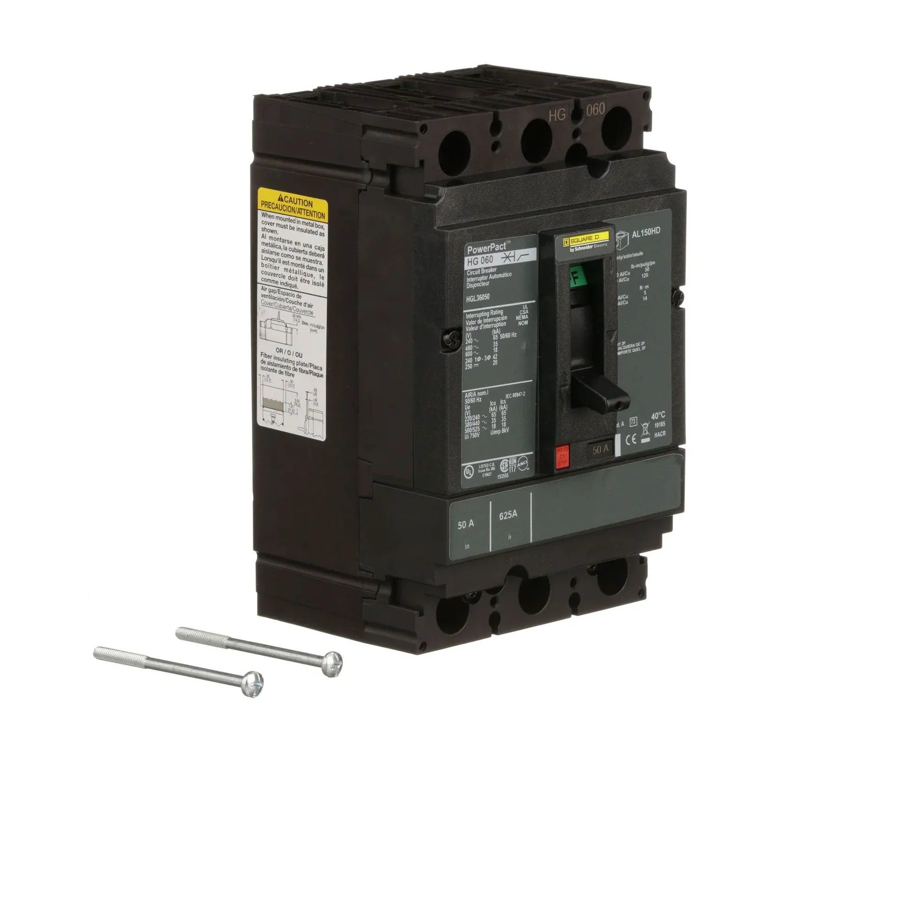 HGL36050 - Square D - Molded Case Circuit Breaker Feed-Thru - 50 Amp - 3 Pole - 600 Volt - Image 2