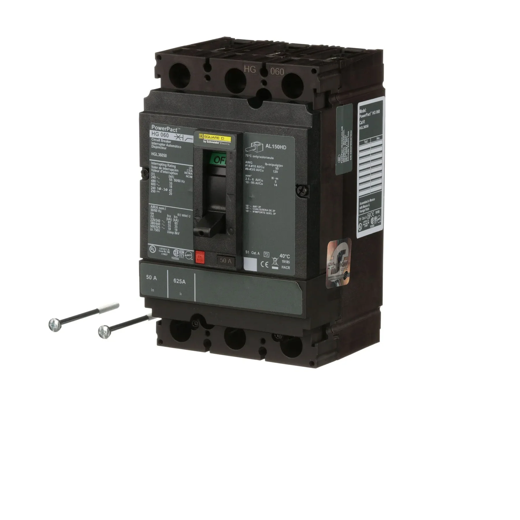 HGL36050 - Square D - Molded Case Circuit Breaker Feed-Thru - 50 Amp - 3 Pole - 600 Volt - Image 3