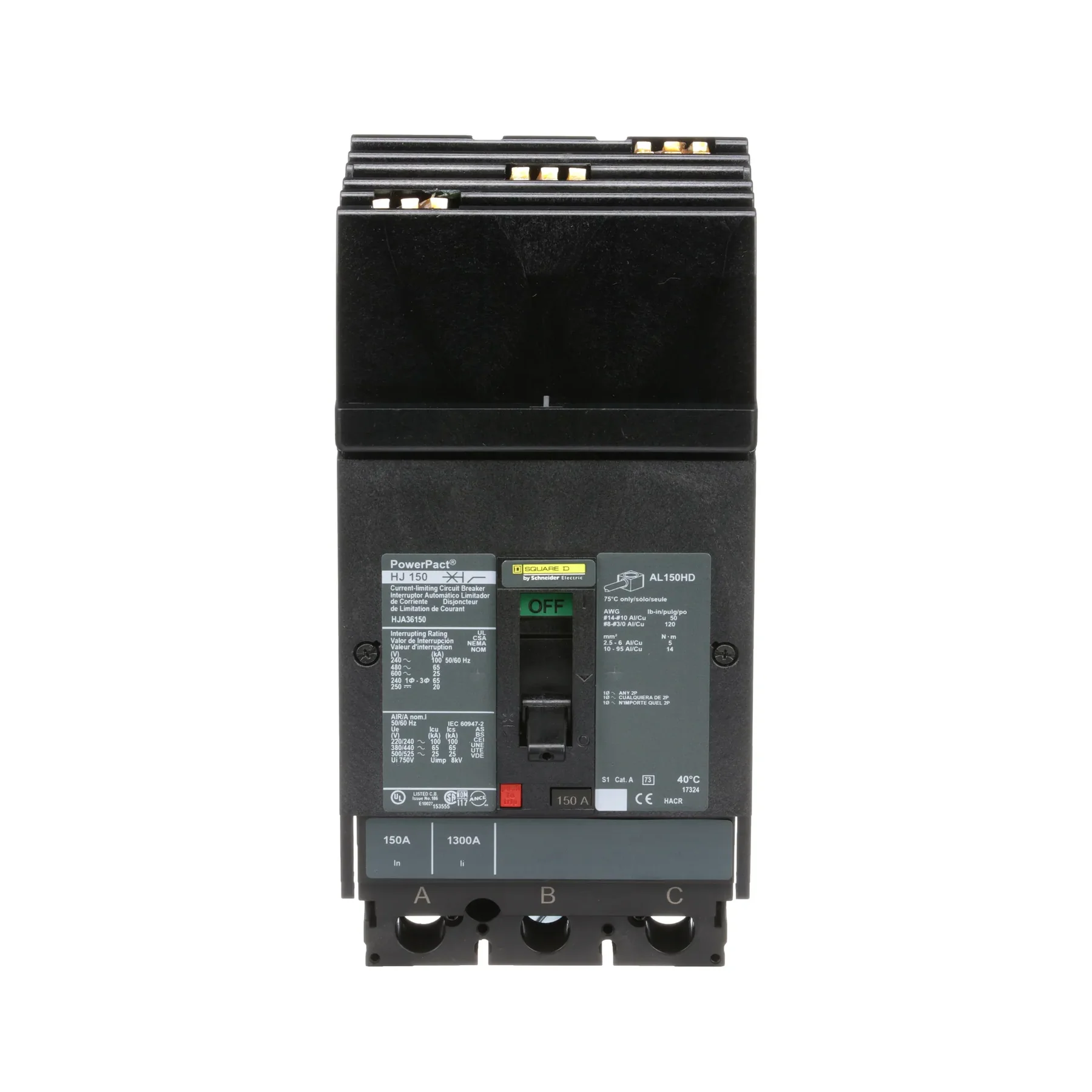 HJA36150 - Square D - Molded Case Circuit Breaker I-Line Plug-In - 150 Amp - 3 Pole - 600 Volt
