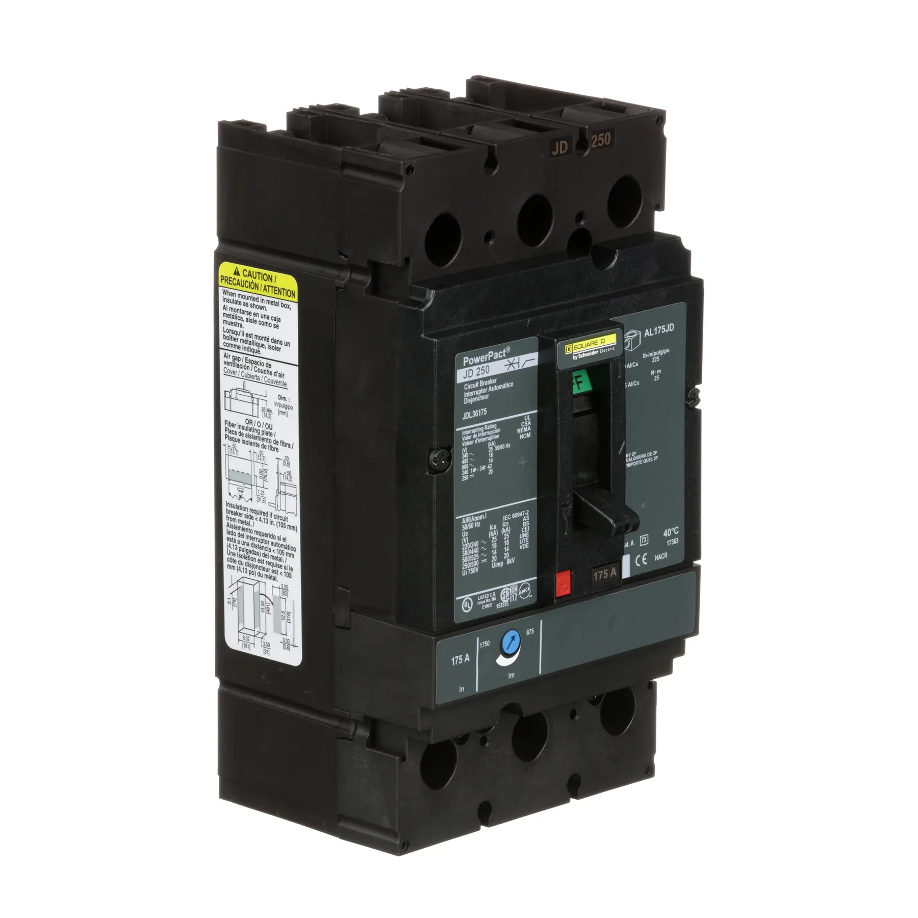 JDL36175 - Square D - Molded Case Circuit Breaker Feed-Thru - 175 Amp - 3 Pole - 600 Volt - Image 2