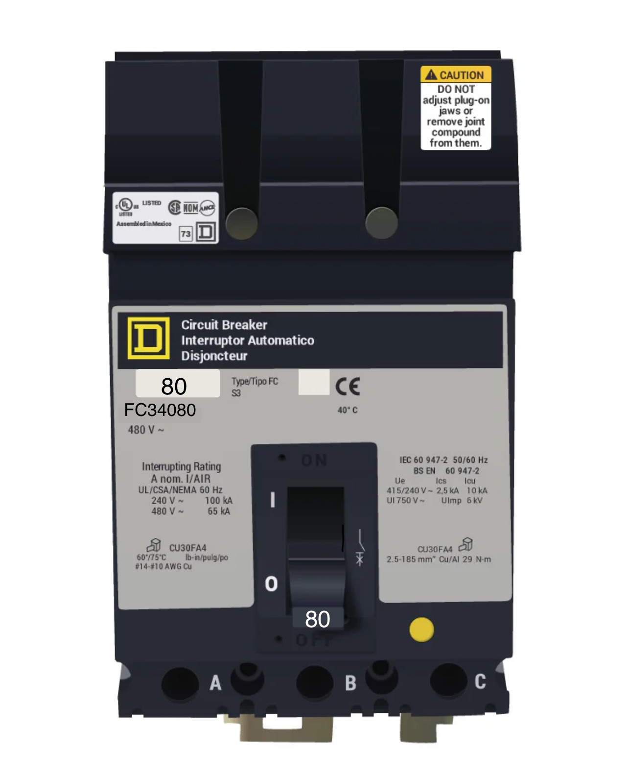 FC34080 - Square D - Molded Case Circuit Breakers I-Line Style Plug-In - 80 Amp - 3 Pole - 480 Volt