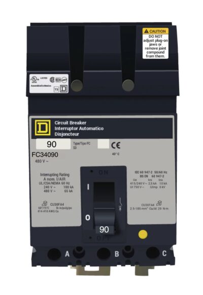 FC34090 - Square D - Molded Case Circuit Breakers I-Line Style Plug-In - 90 Amp - 3 Pole - 480 Volt