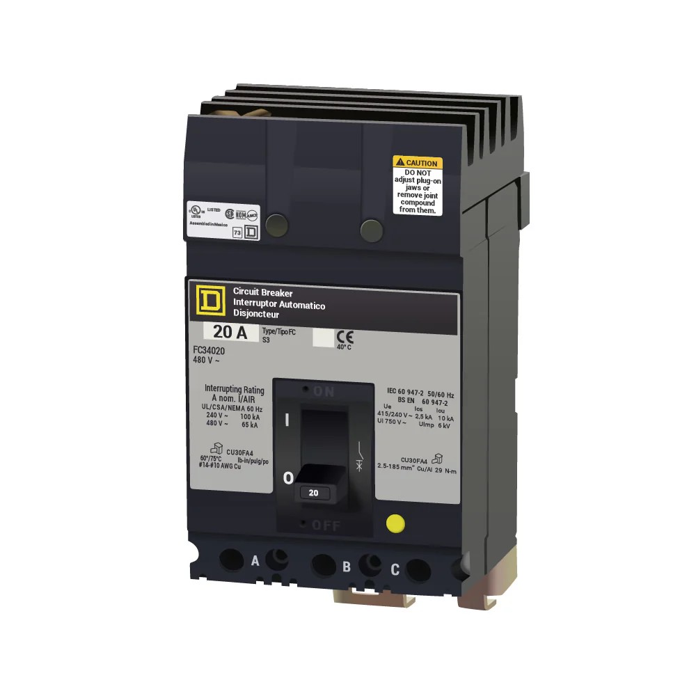 FC34020 - Square D - 20 Amp Molded Case Circuit Breaker Plug-In - 20 Amp - 3 Pole - 480 Volt - Image 2