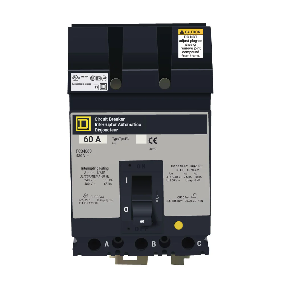 FC34060 - Square D - 60 Amp Molded Case Circuit Breaker Plug-In - 60 Amp - 3 Pole - 480 Volt