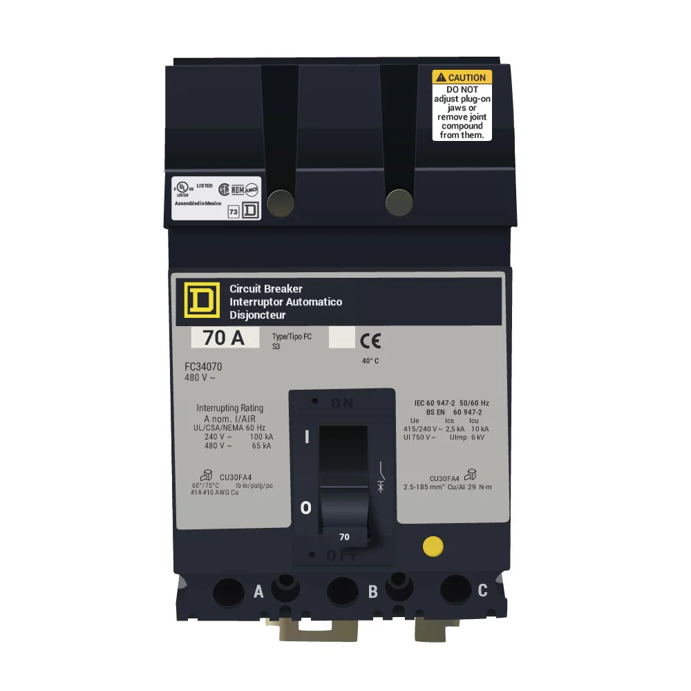FC34070 - Square D - Molded Case Circuit Breakers I-Line Style Plug-In - 70 Amp - 3 Pole - 480 Volt