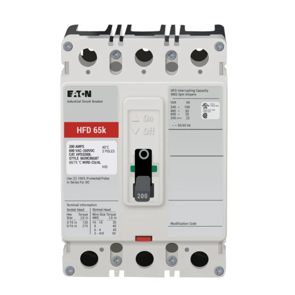 HFD3200L - Eaton - Molded Case Circuit Breaker Bolt-On - 200 Amp - 3 Pole - 600 Volt