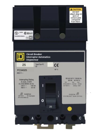 FC34025 - Square D - 25 Amp Molded Case Circuit Breaker Plug-In - 25 Amp - 3 Pole - 480 Volt
