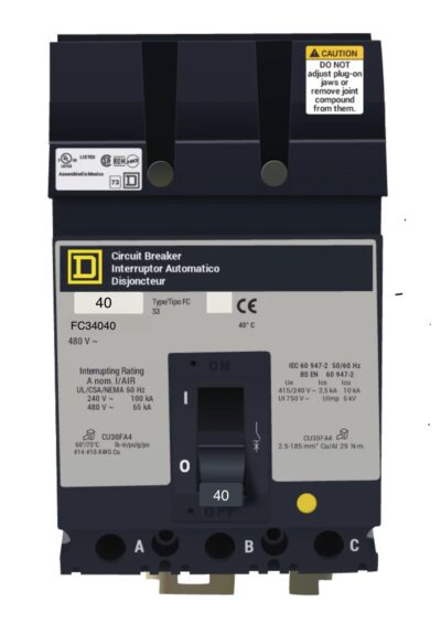 FC34040 - Square D - 40 Amp Molded Case Circuit Breaker Plug-In - 40 Amp - 3 Pole - 480 Volt