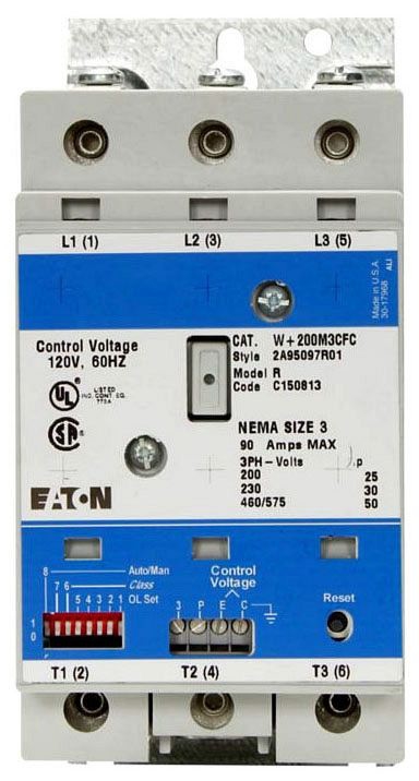 W+200M3CFC NEMA 3 SIZE; 90 AMP CURRENT RATING; NEMA 1C ENCLOSURE TYPE; NEMA CONSTRUCTION STANDARD; 120 VOLT AC 60 HERTZ COIL VOLTAGE; 3 PHASE; NUMBER OF POLES 3; APPROVAL UL, CSA; W+200 MODEL